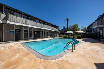 The swimming pool at our hotel in palm springs